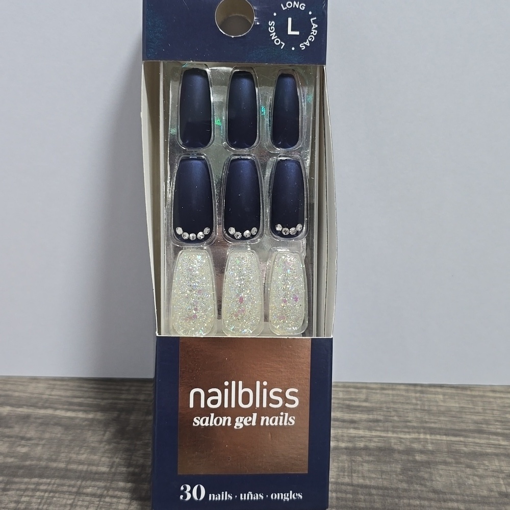 Dashing Diva NailBliss Salon Gel Nails Long Length Brand New Navy Matte